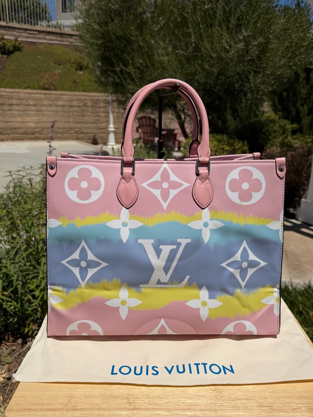 NEW LV Large GM Escale Onthego Pastel Pink Purple Yellow Tie-Dye Tote Bag - Picture 5 of 14